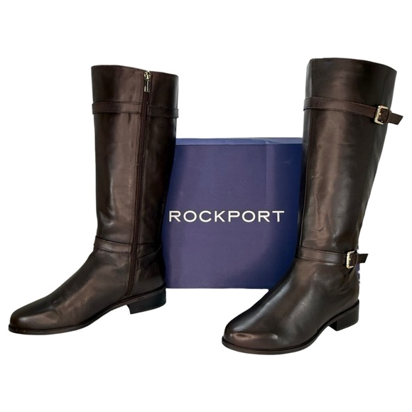 Rockport Harper Brown Leather Knee High Wide Calf Womens Boots Size 6.5M - Picture 15 of 16